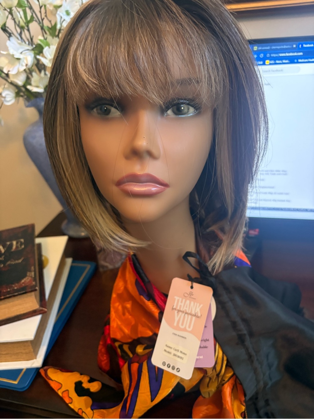Stylish Layered Bob Wig with Bangs in Light Brown J B Extensions